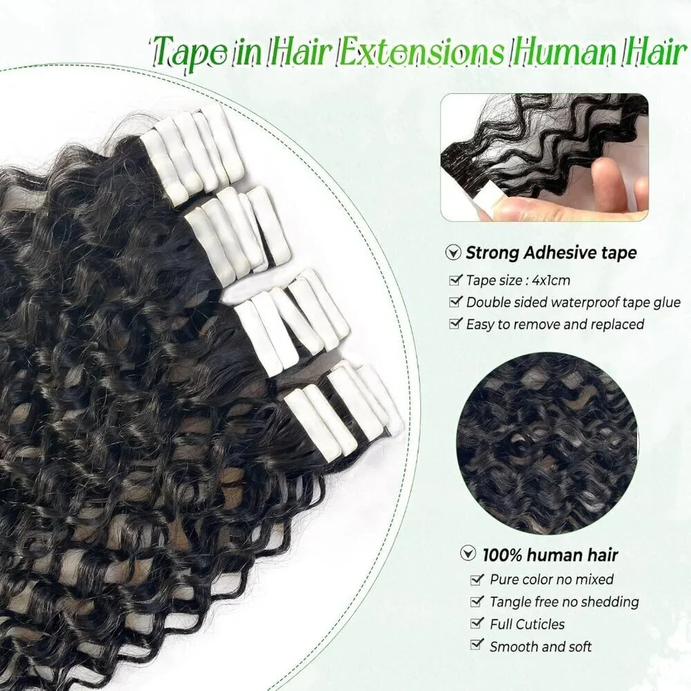 Water Wave Tape in Hair Extensions Human Hair